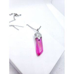 Pink aura rainbow quartz Crystal Necklace